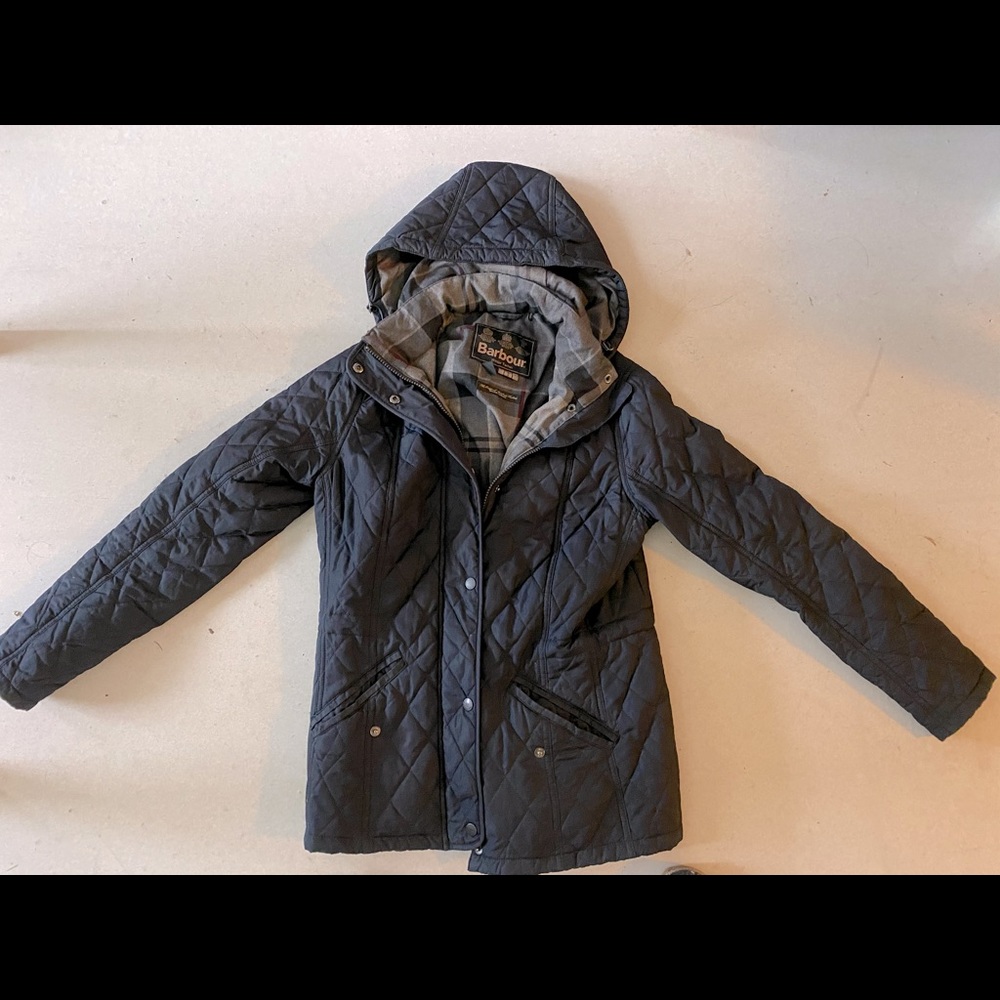 Classic Barbour jacket—navy, size 8 Winter Tartan